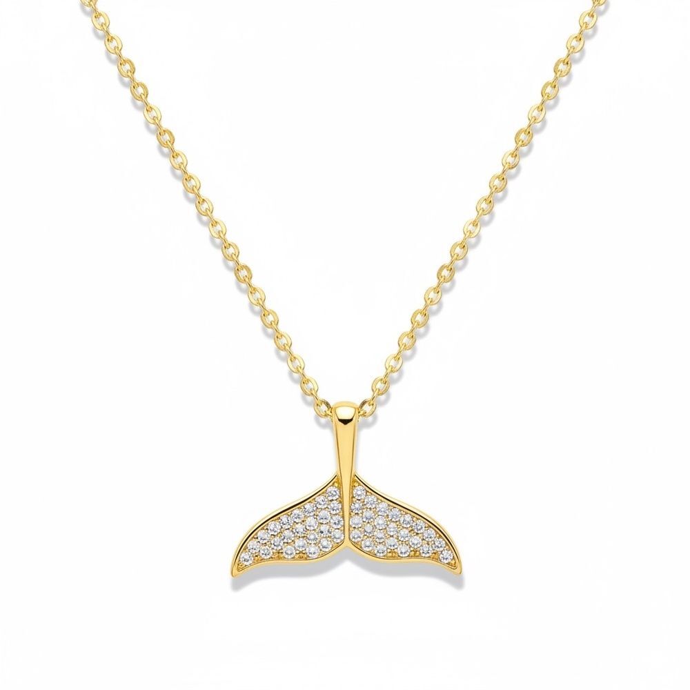 Indio Jewelry New CZ Gold Paver Whale Tail Pendant Necklace #210